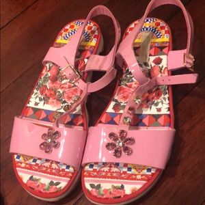Dolce and Gabbana Girls women’s leather pink  jeweled crystals sandals 36/6